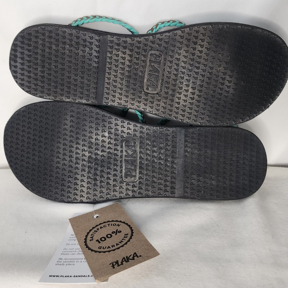 Plaka Braided Thong Sandals Women's Size 9 Brown Teal Ankle Strap - Picture 4 of 4